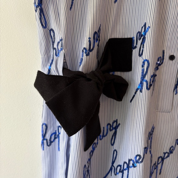 Sandro Bleu Ciel Mini Shirt Dress Pinstripes Sequins Blue White - Picture 7 of 14